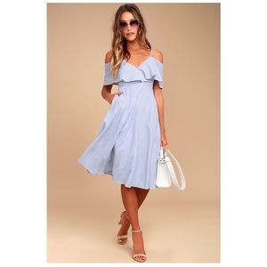 “Yacht” Blue & White - Off the Shoulder Dress